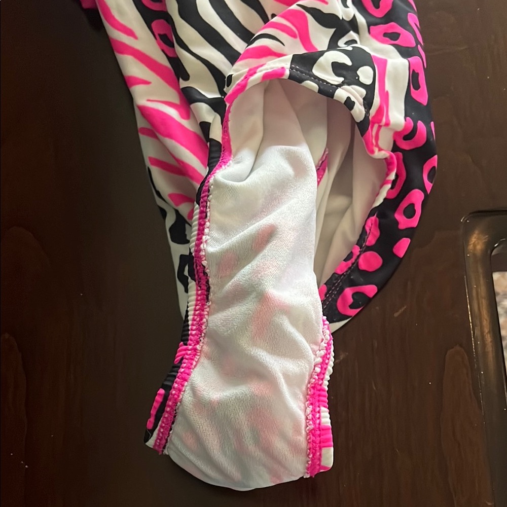 The Children's Place Pink and Black Animal Print One Piece Swimsuit. Size 12. - Picture 6 of 9
